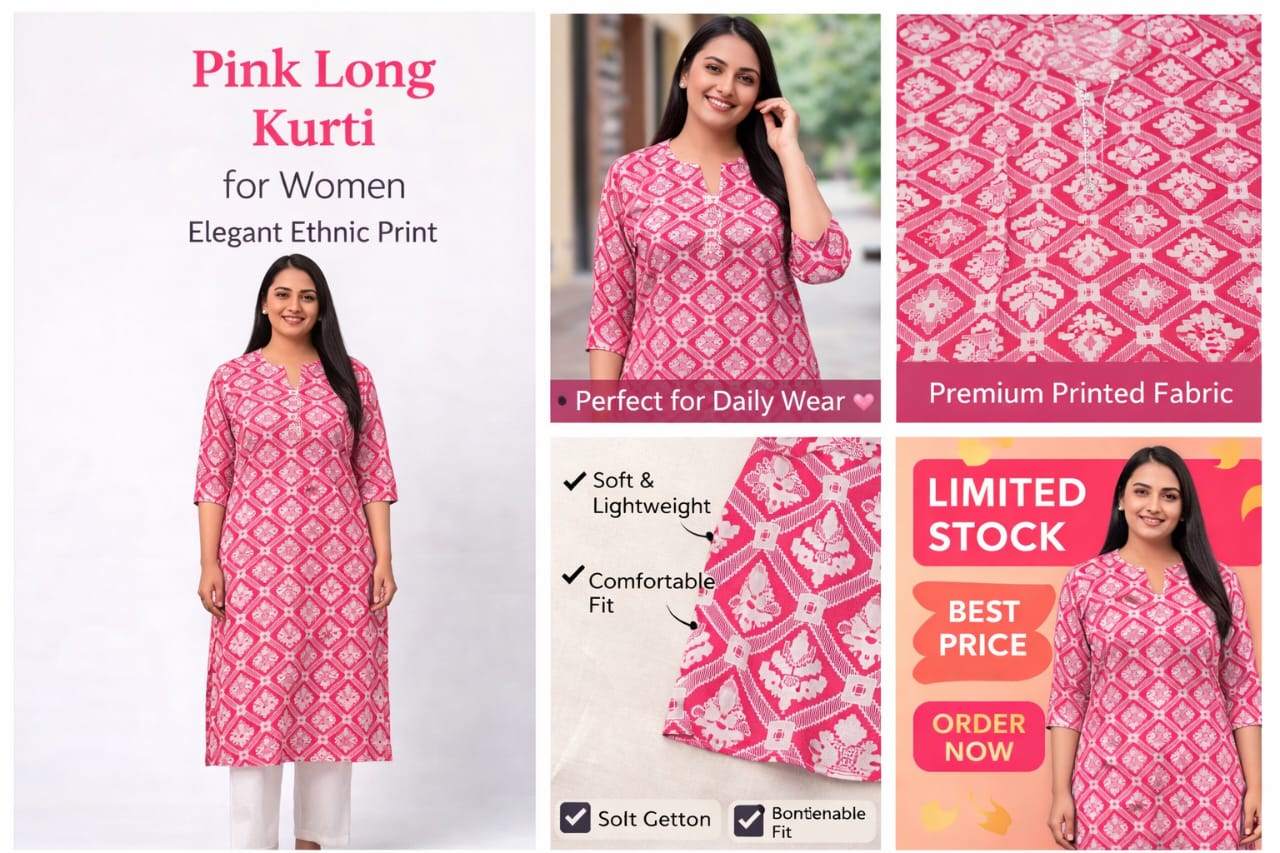ThreadFash Pink Ethnic Print Kurti - Elegant Indian Design